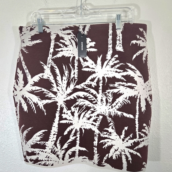 *NWT* Express Rich Brown/White Palm Print Mini Skirt Cruise Wear Vaca Beachy, L - Picture 3 of 5